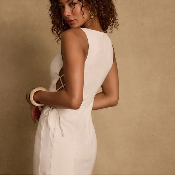 12th Tribe Vela Natural Linen Mini Dress Cream Size M - Picture 3 of 10